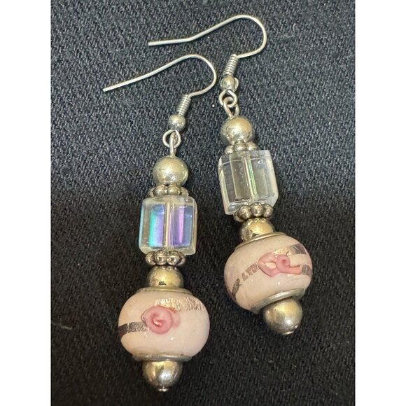 Vintage Handcrafted Pink Floral Glass Bead Necklace & Earring Set - Picture 2 of 5